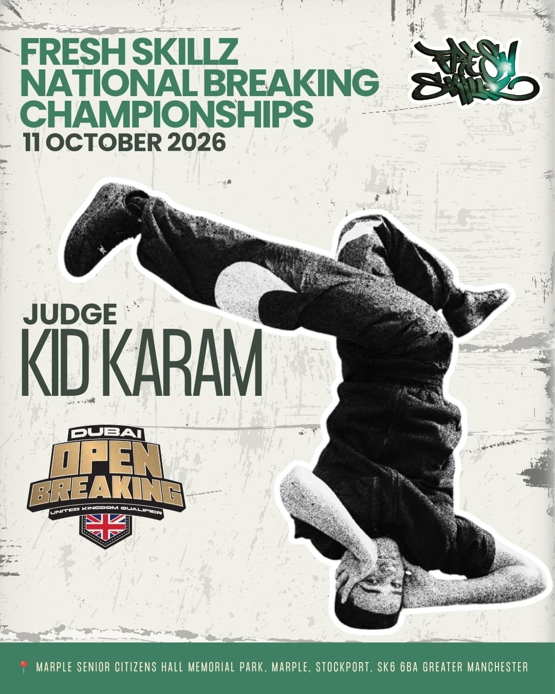 Kid Karam — judge at Fresh Skillz National Breaking Championships 2026