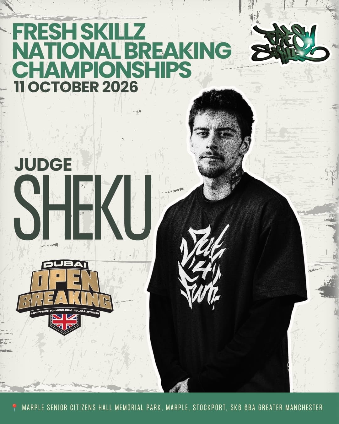 Sheku — judge at Fresh Skillz National Breaking Championships 2026